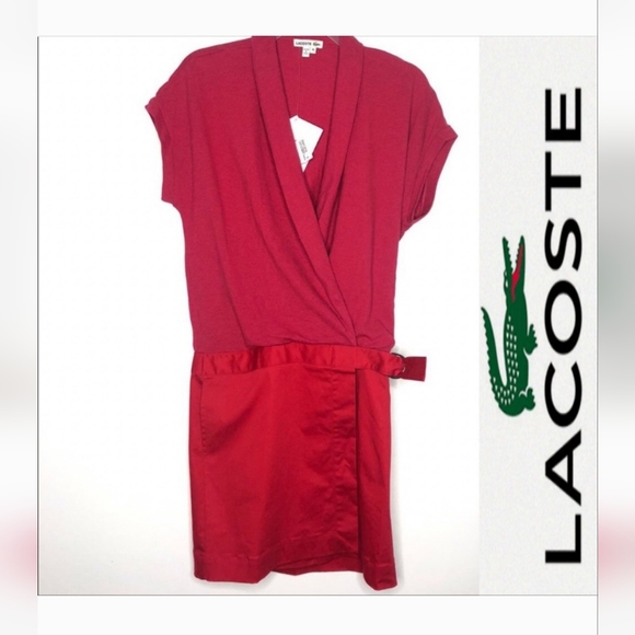 Lacoste Dresses & Skirts - FINAL$ LACOSTE WRAP POLO MIXED MEDIA BELTED DRESS RASPBERRY SIZE 8 NEW WITH TAGS